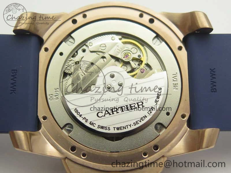 Calibre De Cartier Diver RG Blue RG Bezel JF 1:1 Best Edition On Blue Rubber Strap A23J