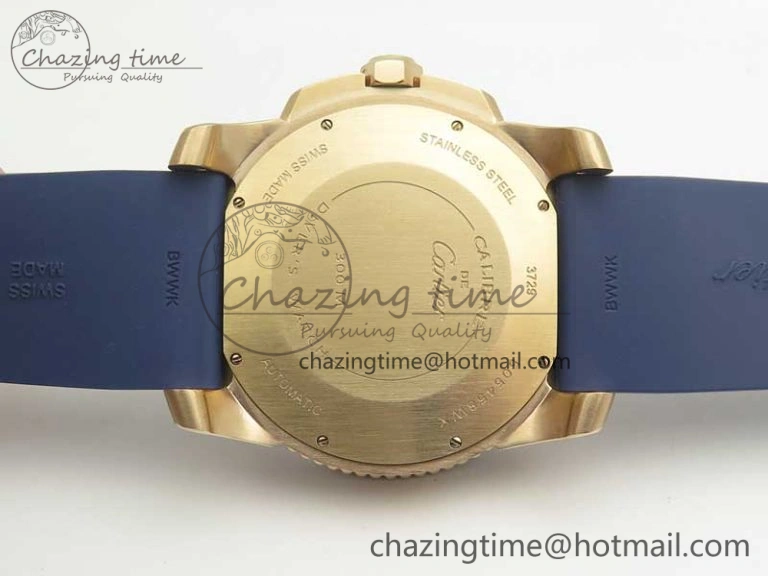 Calibre De Cartier Diver RG Blue RG Bezel JF 1:1 Best Edition On Blue Rubber Strap A23J