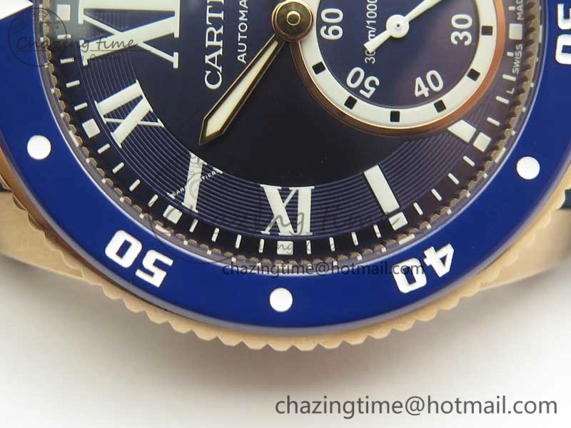 Calibre De Cartier Diver RG Blue RG Bezel JF 1:1 Best Edition On Blue Rubber Strap A23J