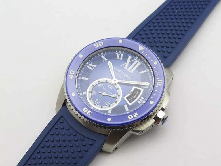 Calibre De Cartier Diver SS Blue JJF 1:1 Best Edition On Blue Rubber Strap A23J