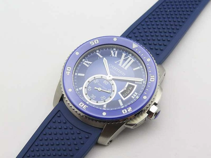 Calibre De Cartier Diver SS Blue JJF 1:1 Best Edition On Blue Rubber Strap A23J