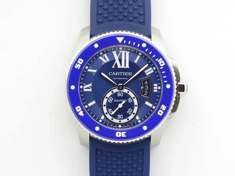 Calibre De Cartier Diver SS Blue JJF 1:1 Best Edition On Blue Rubber Strap A23J