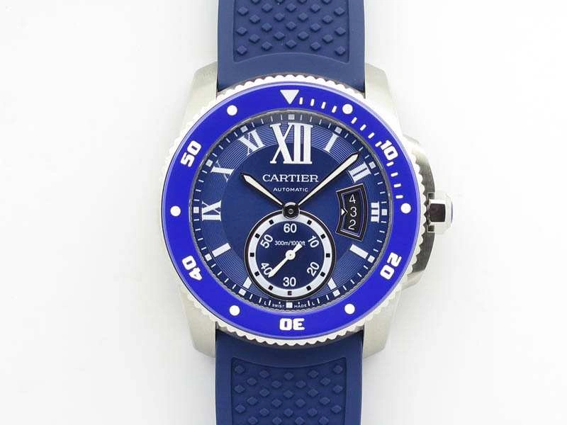 Calibre De Cartier Diver SS Blue JJF 1:1 Best Edition On Blue Rubber Strap A23J