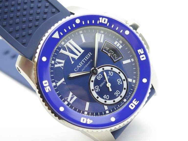 Calibre De Cartier Diver SS Blue JJF 1:1 Best Edition On Blue Rubber Strap A23J