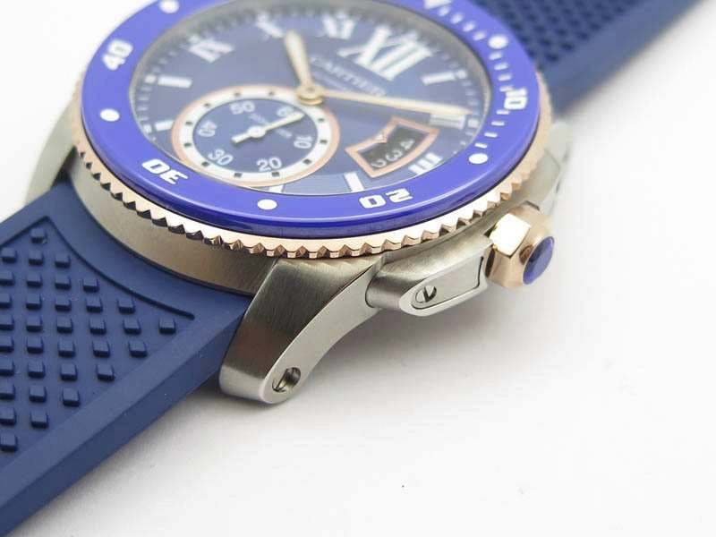 Calibre De Cartier Diver SS RG Blue JJF 1:1 Best Edition On Blue Rubber Strap A23J