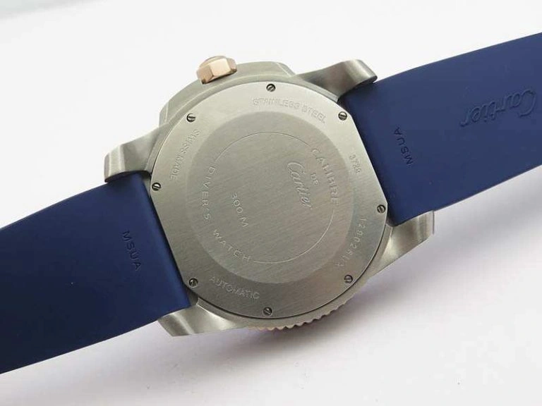 Calibre De Cartier Diver SS RG Blue JJF 1:1 Best Edition On Blue Rubber Strap A23J