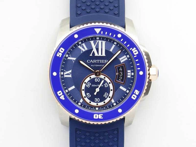 Calibre De Cartier Diver SS RG Blue JJF 1:1 Best Edition On Blue Rubber Strap A23J