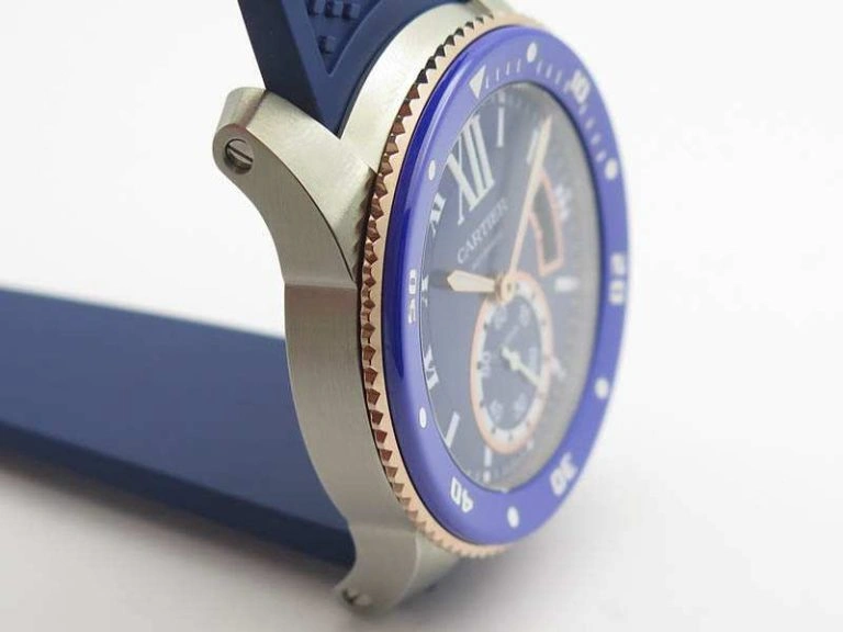 Calibre De Cartier Diver SS RG Blue JJF 1:1 Best Edition On Blue Rubber Strap A23J