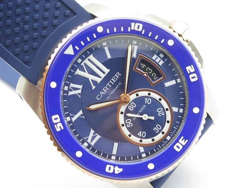 Calibre De Cartier Diver SS RG Blue JJF 1:1 Best Edition On Blue Rubber Strap A23J