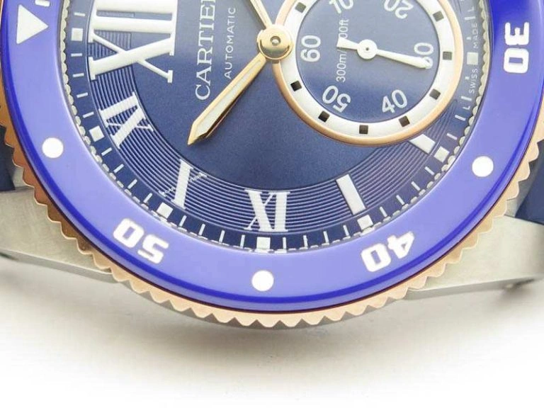 Calibre De Cartier Diver SS RG Blue JJF 1:1 Best Edition On Blue Rubber Strap A23J