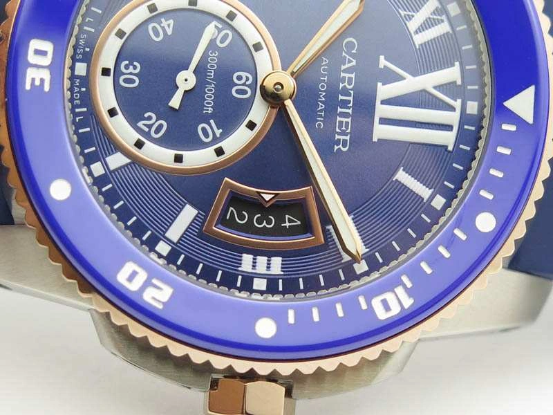 Calibre De Cartier Diver SS RG Blue JJF 1:1 Best Edition On Blue Rubber Strap A23J