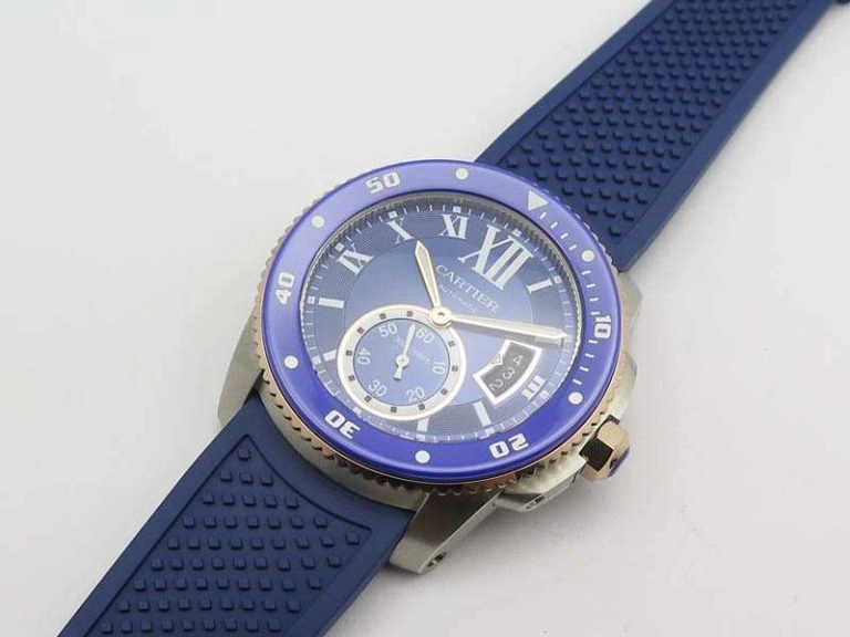 Calibre De Cartier Diver SS RG Blue JJF 1:1 Best Edition On Blue Rubber Strap A23J