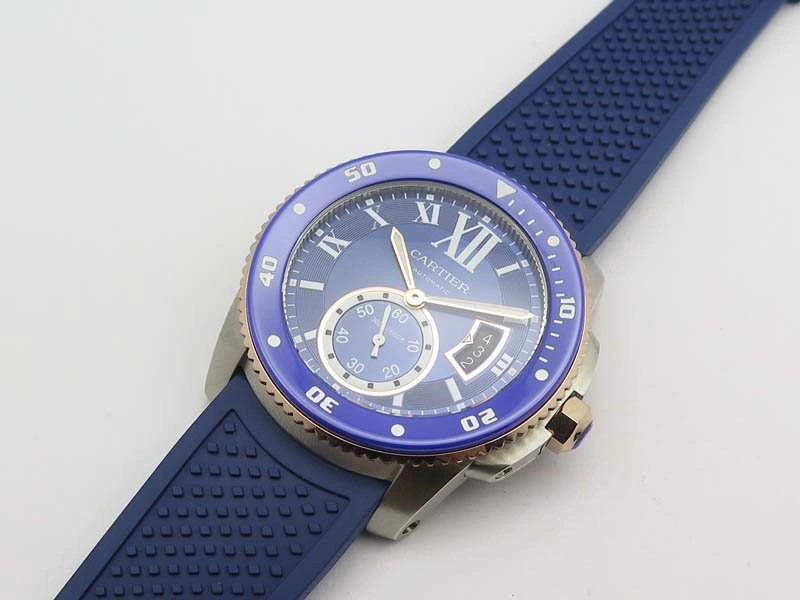 Calibre De Cartier Diver SS RG Blue JJF 1:1 Best Edition On Blue Rubber Strap A23J