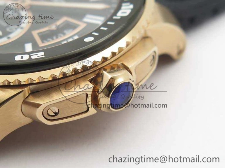 Calibre De Cartier Diver TF 1:1 Best Edition RG Black Dial On Nylon Black Rubber Strap A23J