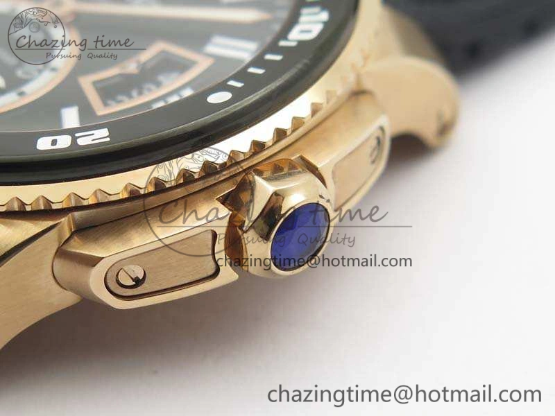 Calibre De Cartier Diver TF 1:1 Best Edition RG Black Dial On Nylon Black Rubber Strap A23J