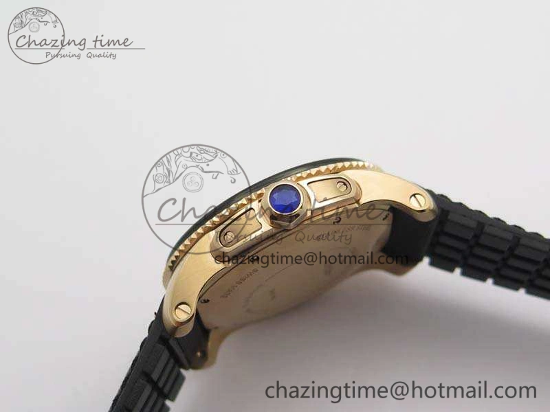 Calibre De Cartier Diver TF 1:1 Best Edition RG Black Dial On Nylon Black Rubber Strap A23J