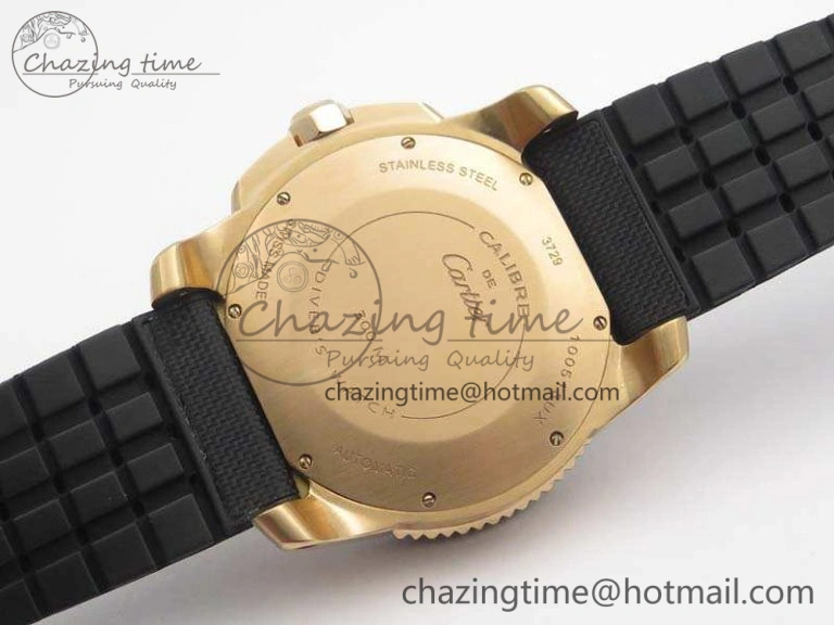 Calibre De Cartier Diver TF 1:1 Best Edition RG Black Dial On Nylon Black Rubber Strap A23J