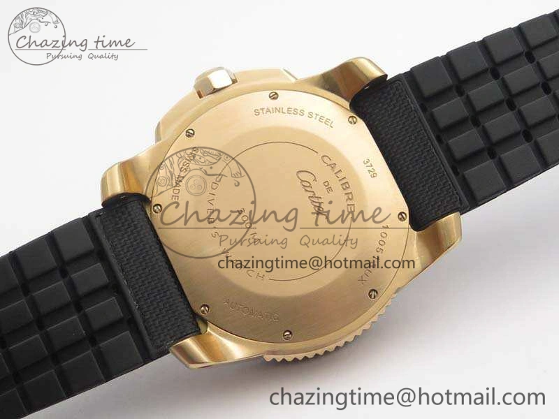 Calibre De Cartier Diver TF 1:1 Best Edition RG Black Dial On Nylon Black Rubber Strap A23J