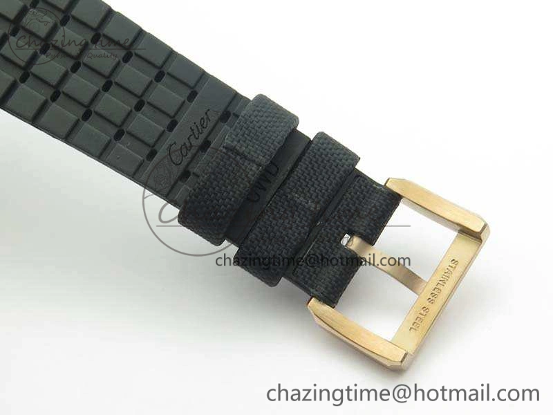 Calibre De Cartier Diver TF 1:1 Best Edition RG Black Dial On Nylon Black Rubber Strap A23J