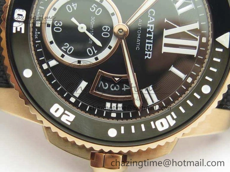 Calibre De Cartier Diver TF 1:1 Best Edition RG Black Dial On Nylon Black Rubber Strap A23J