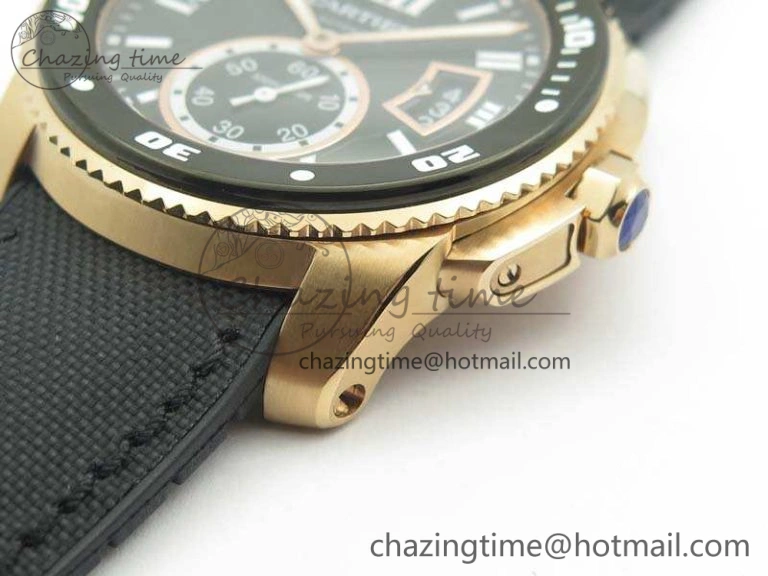 Calibre De Cartier Diver TF 1:1 Best Edition RG Black Dial On Nylon Black Rubber Strap A23J