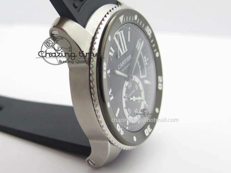 Calibre De Cartier Diver TF 1:1 Best Edition SS Black Dial On Black Rubber Strap A23J