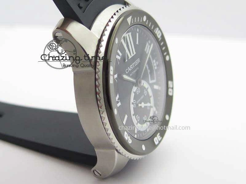 Calibre De Cartier Diver TF 1:1 Best Edition SS Black Dial On Black Rubber Strap A23J