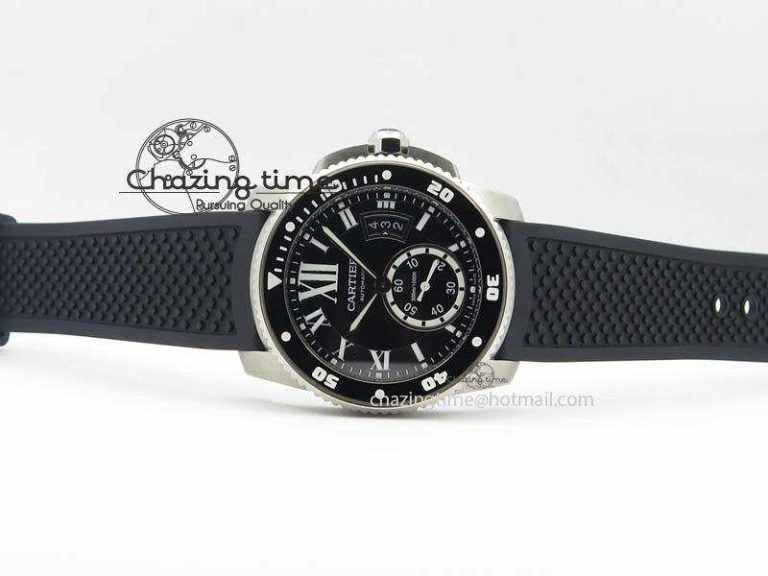 Calibre De Cartier Diver TF 1:1 Best Edition SS Black Dial On Black Rubber Strap A23J