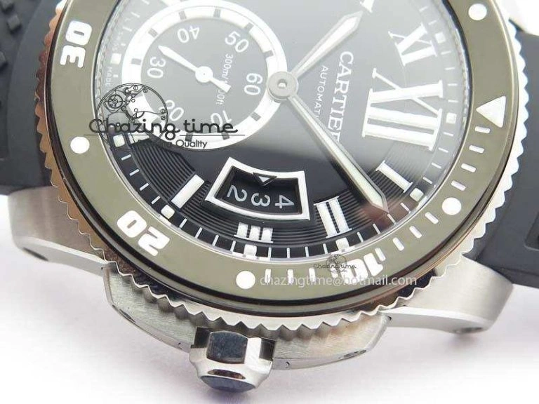 Calibre De Cartier Diver TF 1:1 Best Edition SS Black Dial On Black Rubber Strap A23J