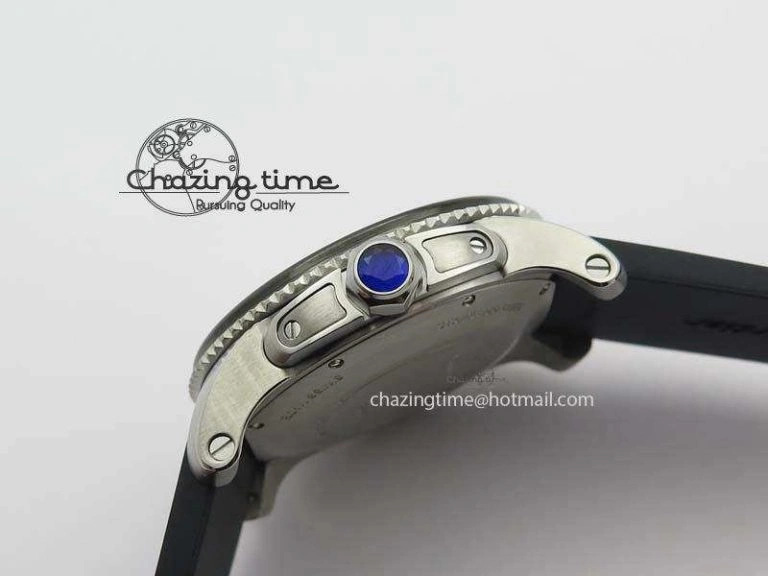 Calibre De Cartier Diver TF 1:1 Best Edition SS Black Dial On Black Rubber Strap A23J