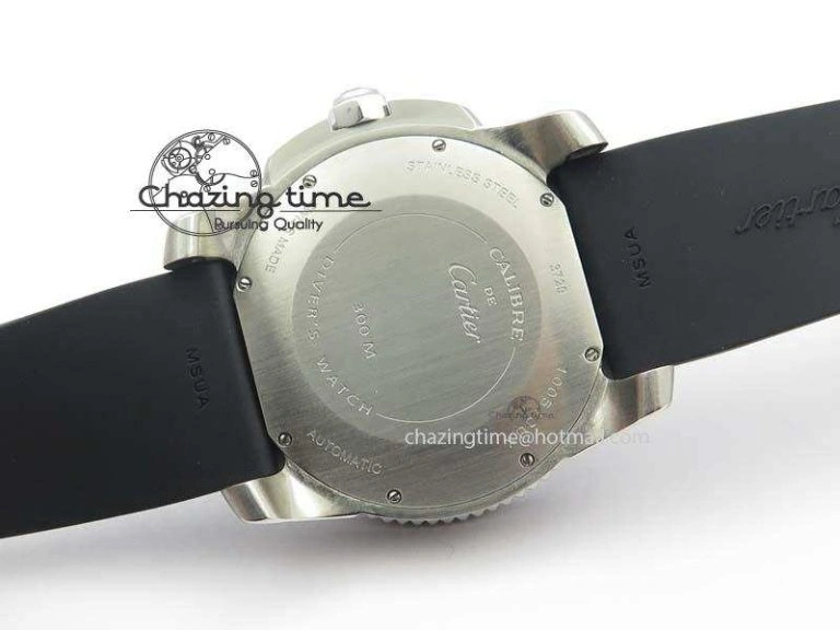 Calibre De Cartier Diver TF 1:1 Best Edition SS Black Dial On Black Rubber Strap A23J