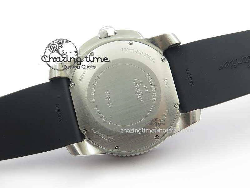 Calibre De Cartier Diver TF 1:1 Best Edition SS Black Dial On Black Rubber Strap A23J