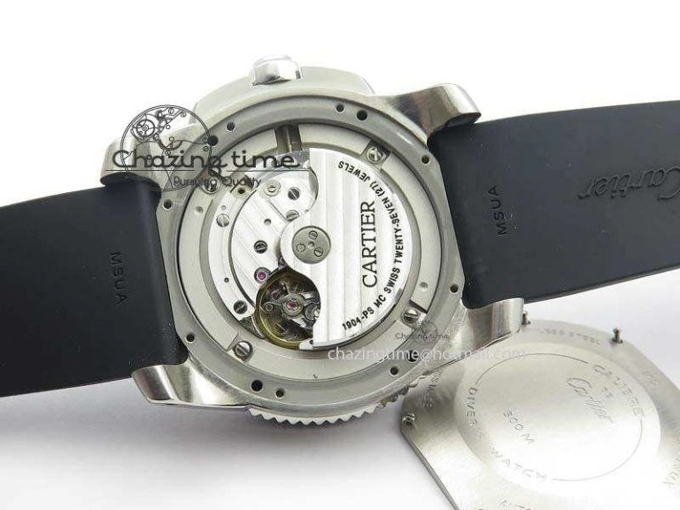 Calibre De Cartier Diver TF 1:1 Best Edition SS Black Dial On Black Rubber Strap A23J