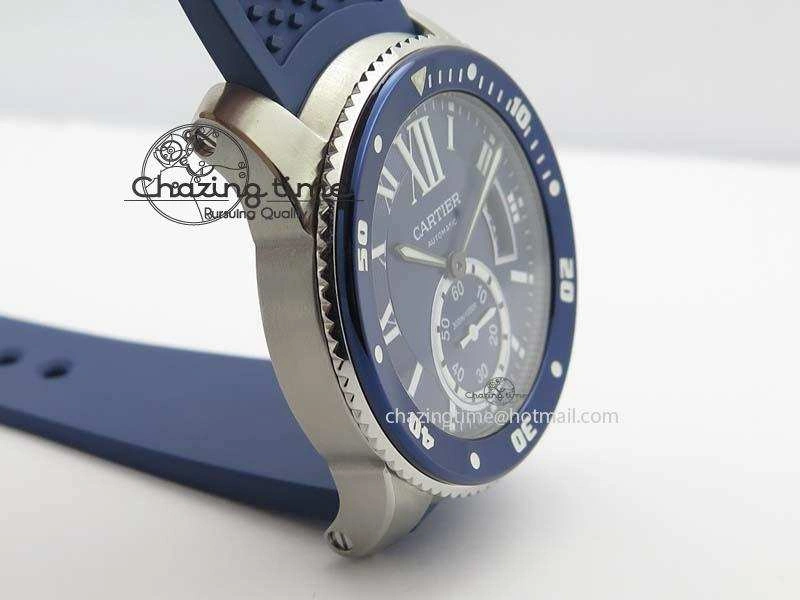 Calibre De Cartier Diver TF 1:1 Best Edition SS Blue Dial On Blue Rubber Strap A23J