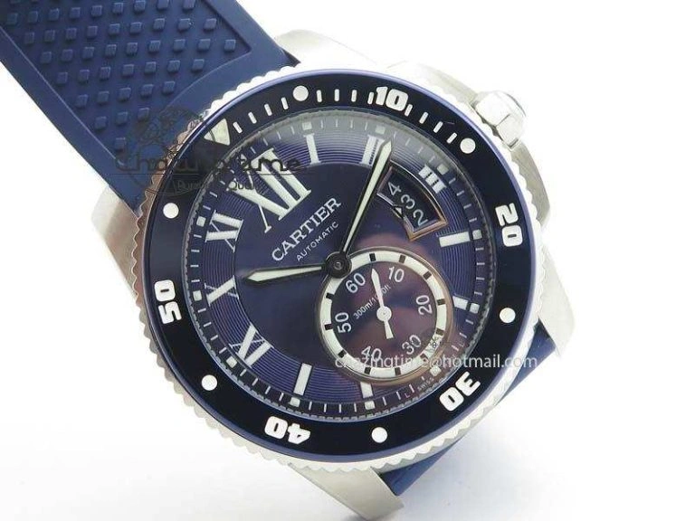 Calibre De Cartier Diver TF 1:1 Best Edition SS Blue Dial On Blue Rubber Strap A23J