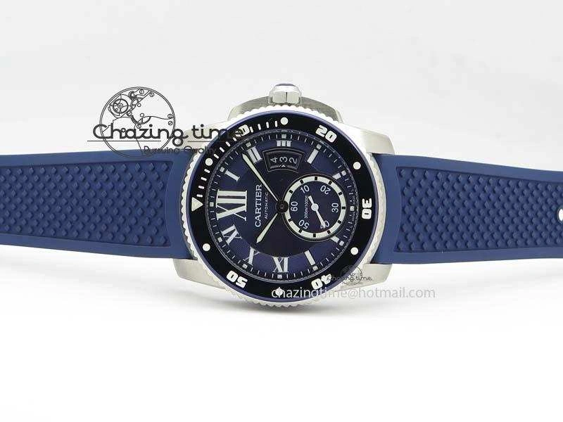Calibre De Cartier Diver TF 1:1 Best Edition SS Blue Dial On Blue Rubber Strap A23J