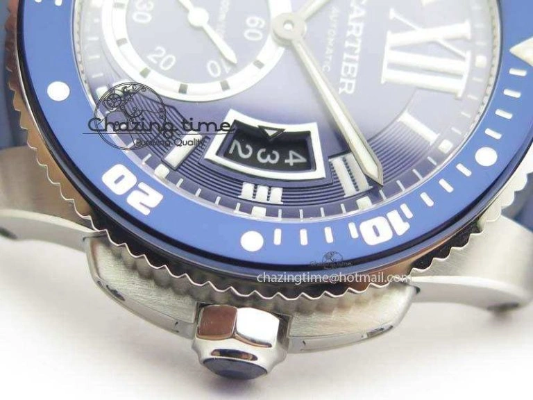 Calibre De Cartier Diver TF 1:1 Best Edition SS Blue Dial On Blue Rubber Strap A23J