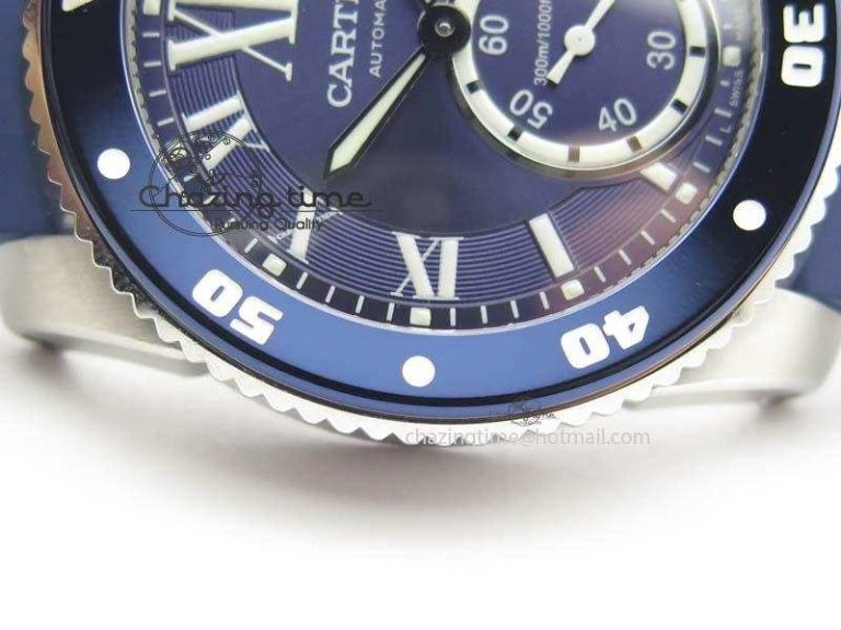 Calibre De Cartier Diver TF 1:1 Best Edition SS Blue Dial On Blue Rubber Strap A23J