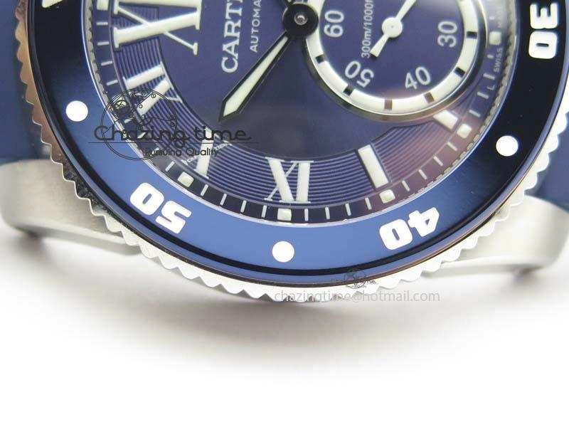 Calibre De Cartier Diver TF 1:1 Best Edition SS Blue Dial On Blue Rubber Strap A23J