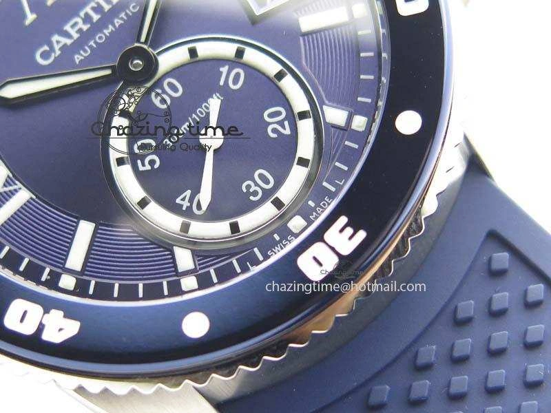 Calibre De Cartier Diver TF 1:1 Best Edition SS Blue Dial On Blue Rubber Strap A23J
