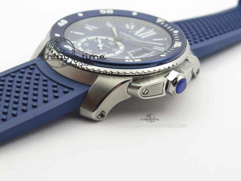 Calibre De Cartier Diver TF 1:1 Best Edition SS Blue Dial On Blue Rubber Strap A23J