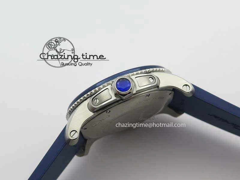 Calibre De Cartier Diver TF 1:1 Best Edition SS Blue Dial On Blue Rubber Strap A23J