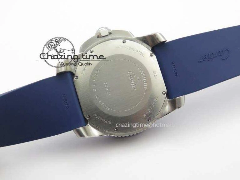Calibre De Cartier Diver TF 1:1 Best Edition SS Blue Dial On Blue Rubber Strap A23J