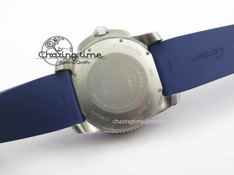 Calibre De Cartier Diver TF 1:1 Best Edition SS Blue Dial On Blue Rubber Strap A23J