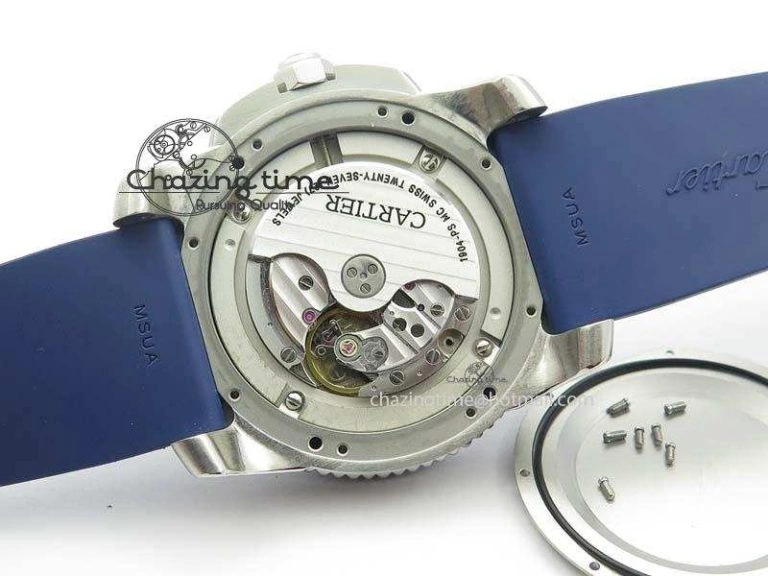 Calibre De Cartier Diver TF 1:1 Best Edition SS Blue Dial On Blue Rubber Strap A23J