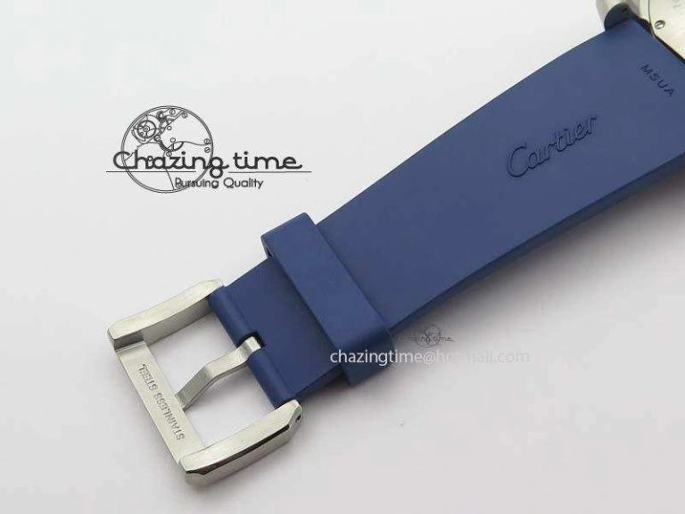 Calibre De Cartier Diver TF 1:1 Best Edition SS Blue Dial On Blue Rubber Strap A23J