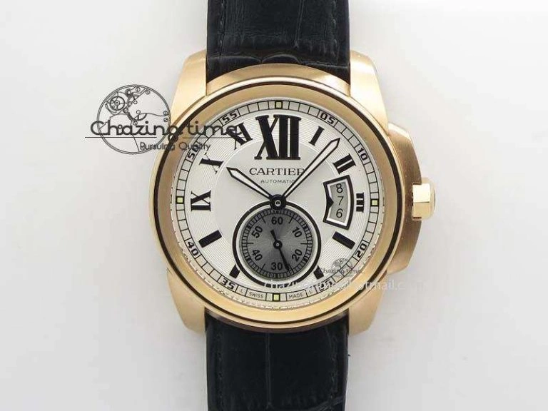 Calibre De Cartier RG JF Best Edition White Dial On Black Leather Strap A23J