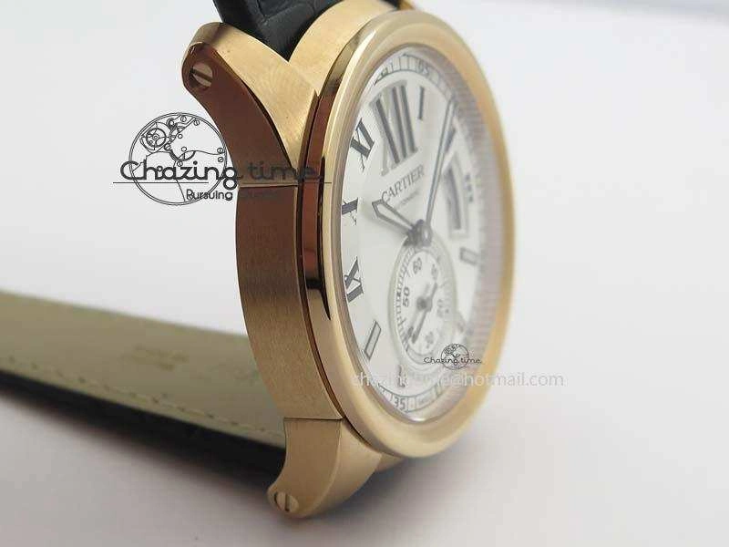 Calibre De Cartier RG JF Best Edition White Dial On Black Leather Strap A23J