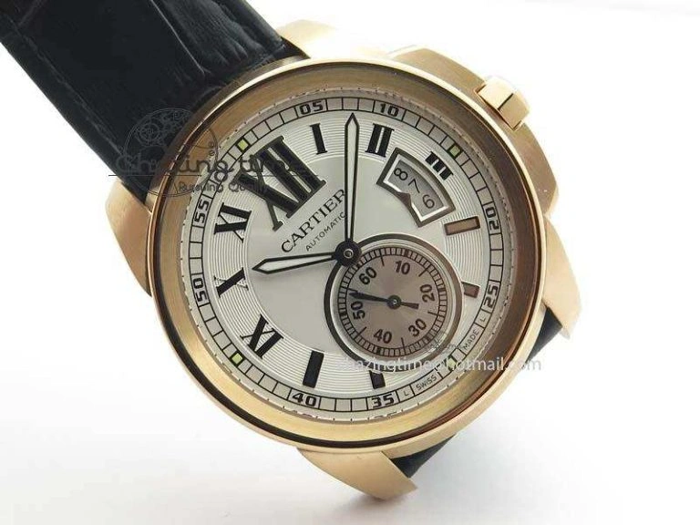 Calibre De Cartier RG JF Best Edition White Dial On Black Leather Strap A23J