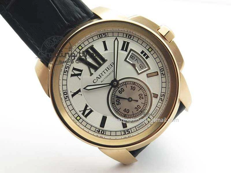 Calibre De Cartier RG JF Best Edition White Dial On Black Leather Strap A23J
